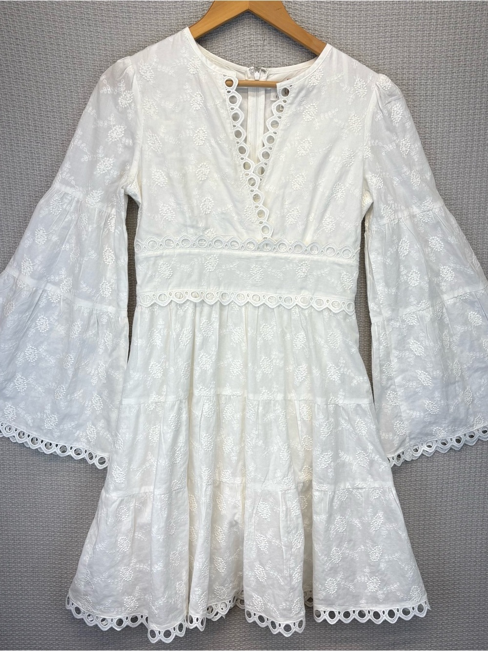 Lost + Wander Everlasting Love Bell Sleeve Cotton Eyelet White Dress Small Boho